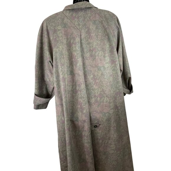 London Fog Womens Size 18W/18 1/2 Purple Floral Lined Trench Coat Duster - Picture 6 of 11